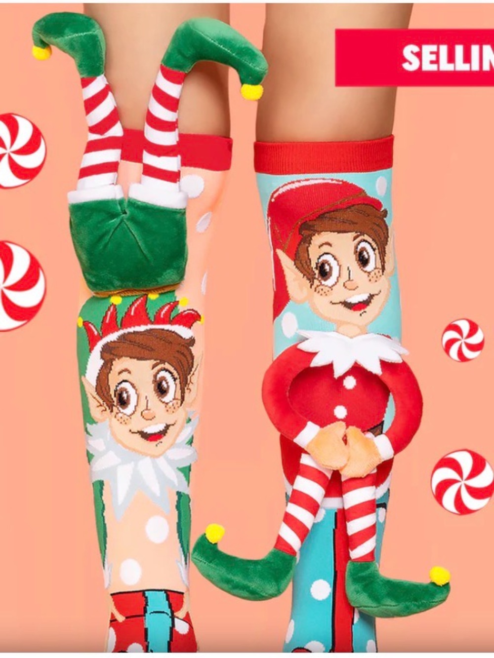 MADMIA Kids Novelty Elf Knee-High Socks - Festive Green & Red